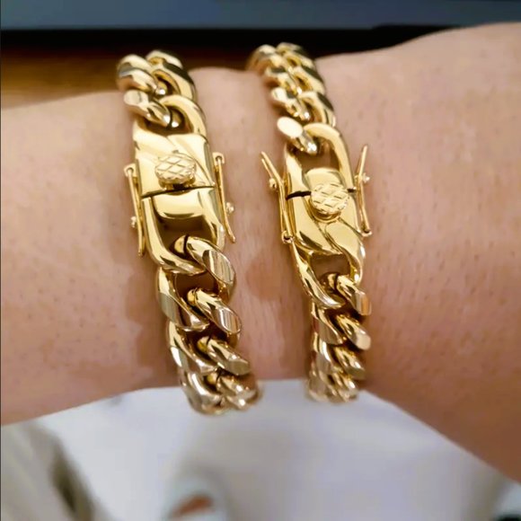Mens 8.5" Locking Clasp 18K Gold Cuban Chain Link Bracelet 18 Karat Jewelry 8.5 - Picture 2 of 8